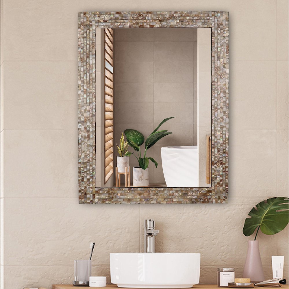 Chloe'S Reflection Seashell Finish Rectangular Framed Wall Mirror 32" Height. Picture 3