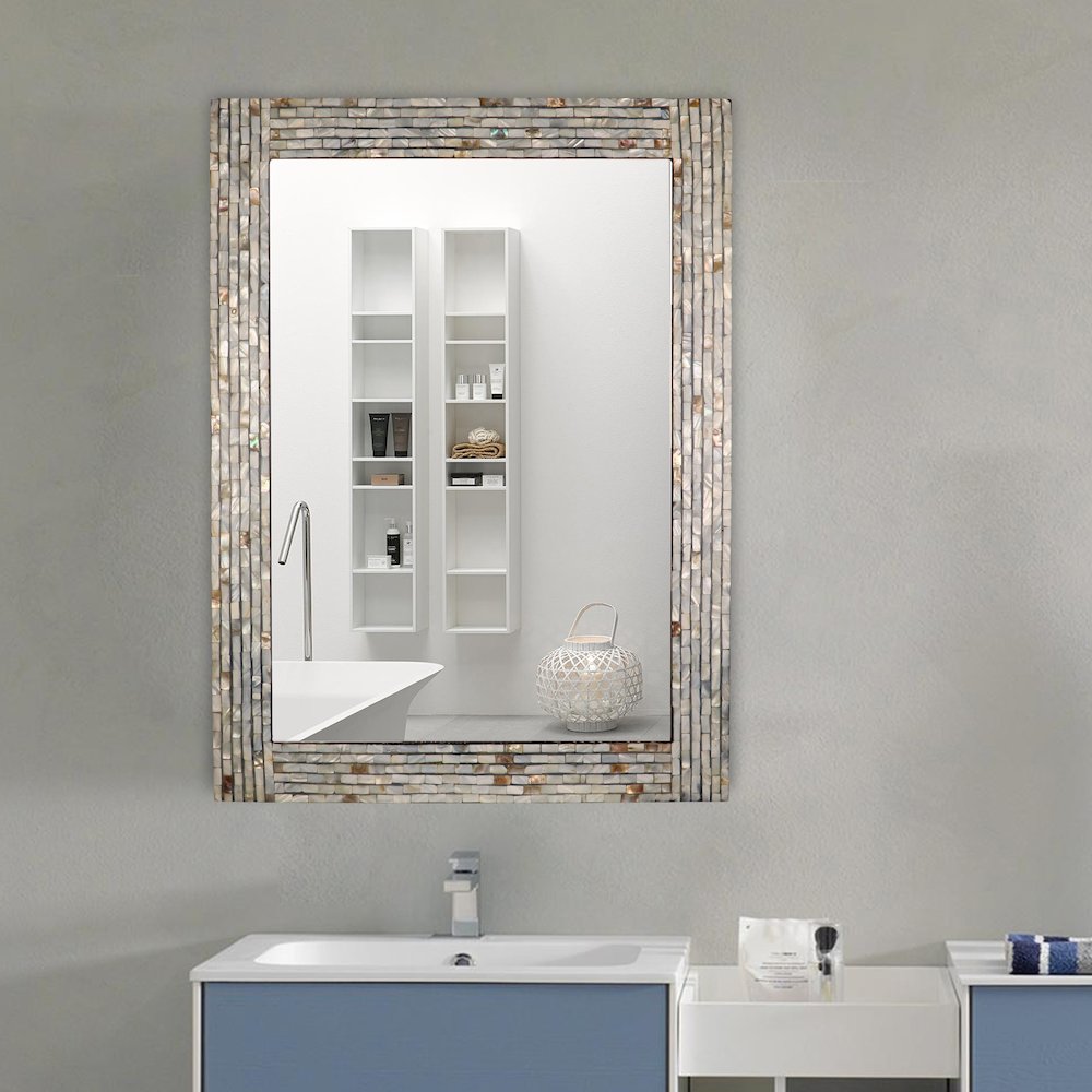 Chloe'S Reflection Seashell Finish Rectangular Framed Wall Mirror 32" Height. Picture 3