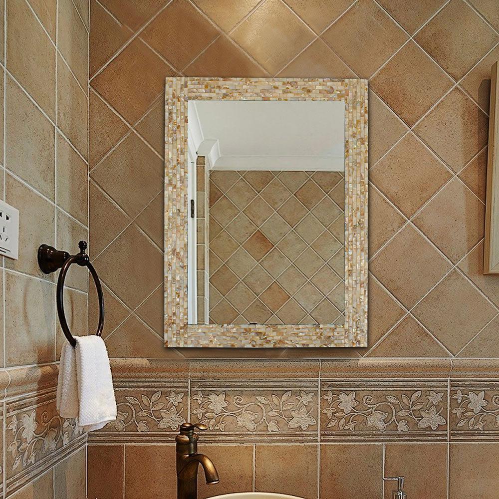 CHLOE'S Reflection Seashell Finish Rectangular Framed Wall Mirror 32" Height. Picture 2
