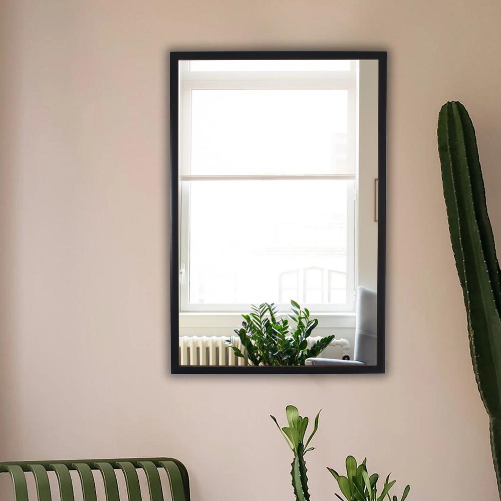 CHLOE'S Reflection Textured Black Rectangular Framed Wall Mirror 36" Height. Picture 2