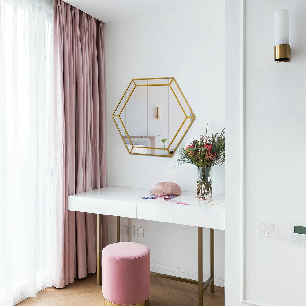 CHLOE'S Reflection Golden Finish Hexagon Framed Wall Mirror 30" Width. Picture 2