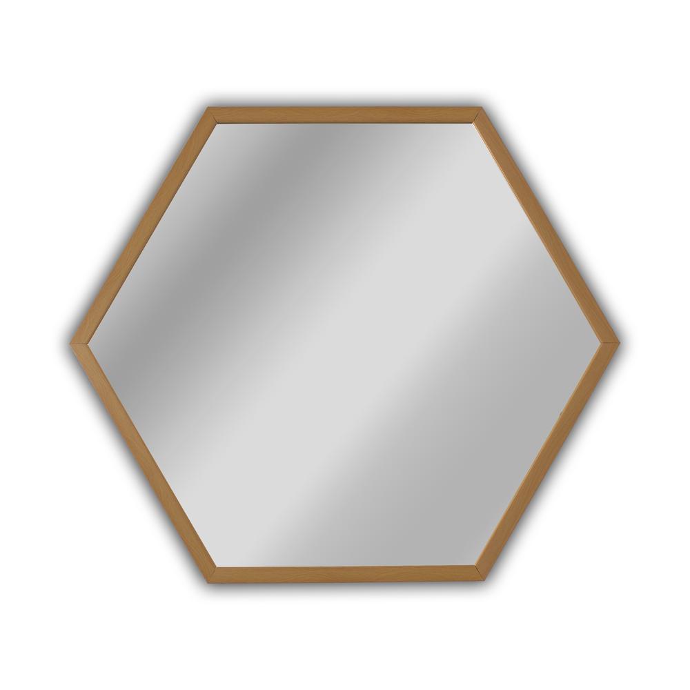 CHLOE's Reflection Contemporary Maple Finish Hexagon Framed Wall Mirror 24" Width. Picture 1