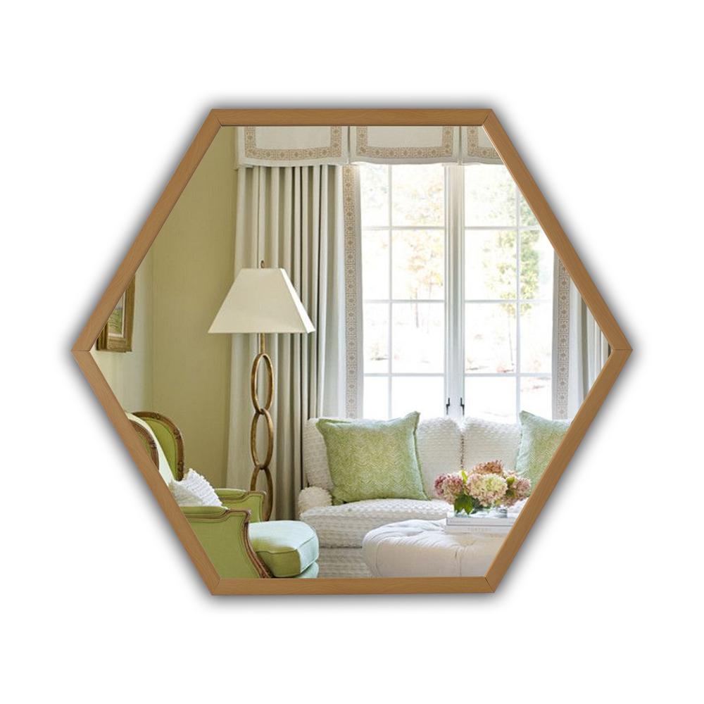 CHLOE's Reflection Contemporary Maple Finish Hexagon Framed Wall Mirror 24" Width. Picture 3