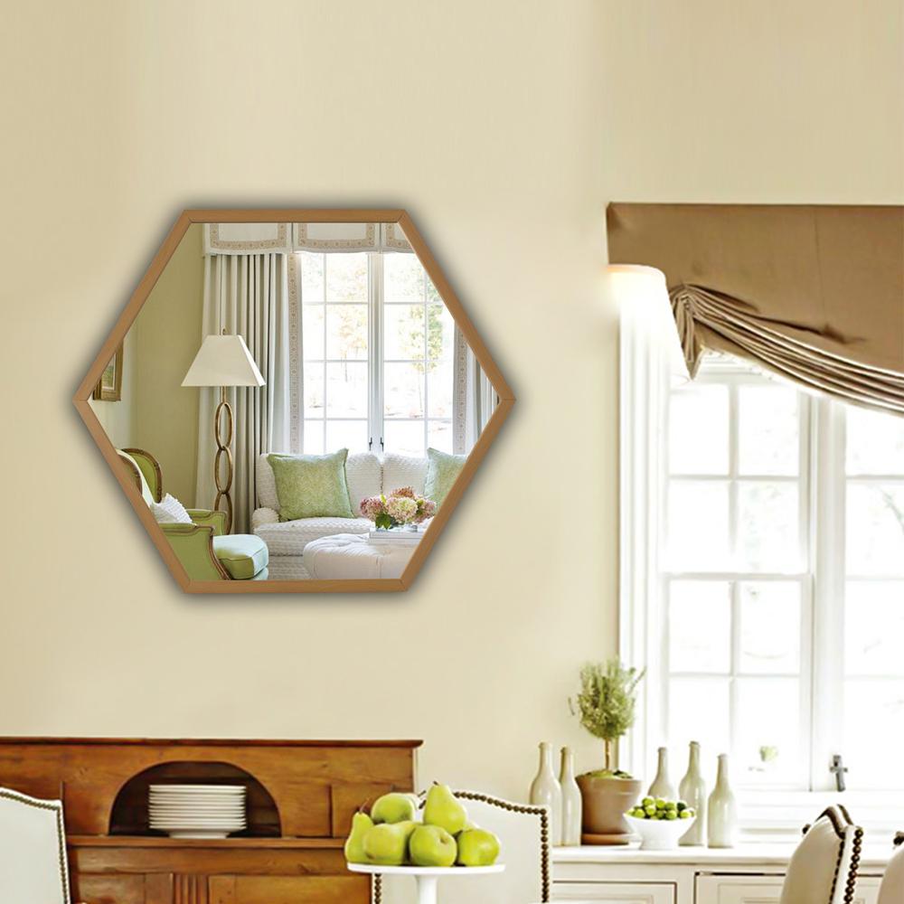 CHLOE's Reflection Contemporary Maple Finish Hexagon Framed Wall Mirror 24" Width. Picture 6