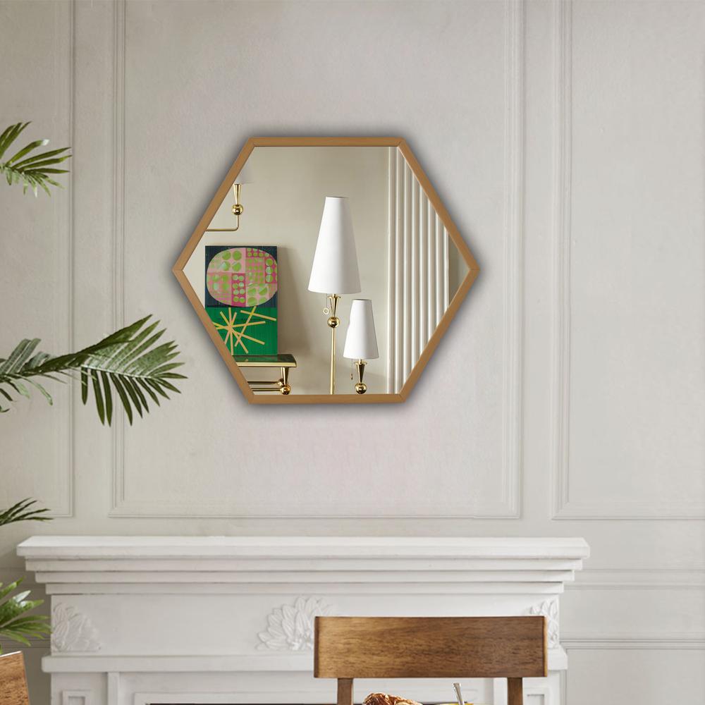 CHLOE's Reflection Contemporary Maple Finish Hexagon Framed Wall Mirror 24" Width. Picture 4