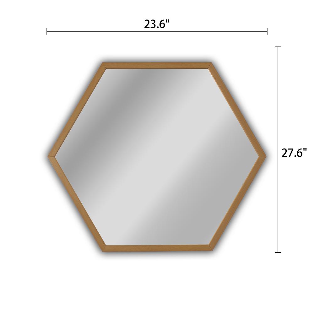 CHLOE's Reflection Contemporary Maple Finish Hexagon Framed Wall Mirror 24" Width. Picture 5