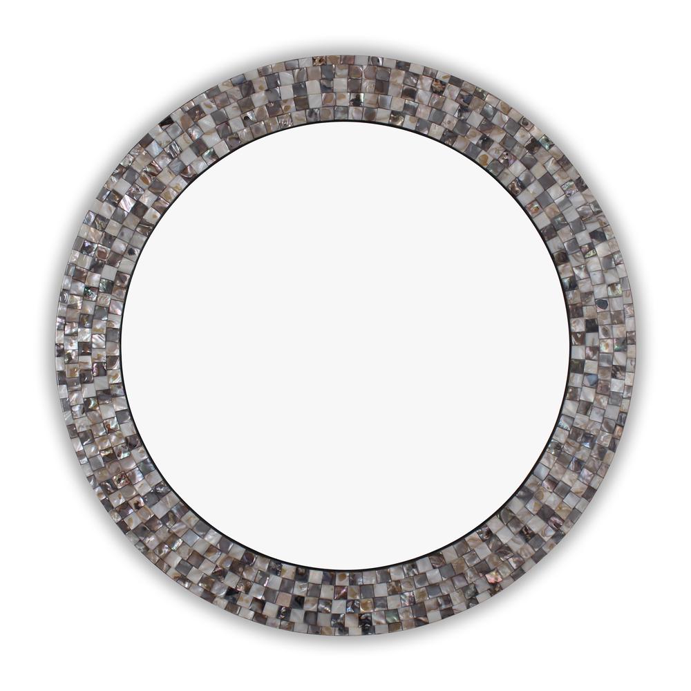 CHLOE's Reflection Vertical Hanging Seashell Finish Round Framed Wall Mirror 30" Height. Picture 1