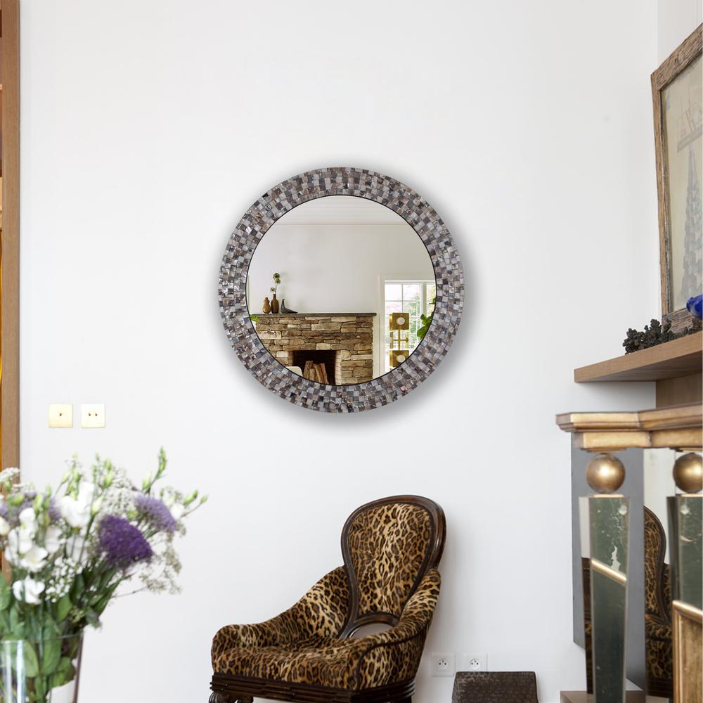 CHLOE's Reflection Vertical Hanging Seashell Finish Round Framed Wall Mirror 30" Height. Picture 3