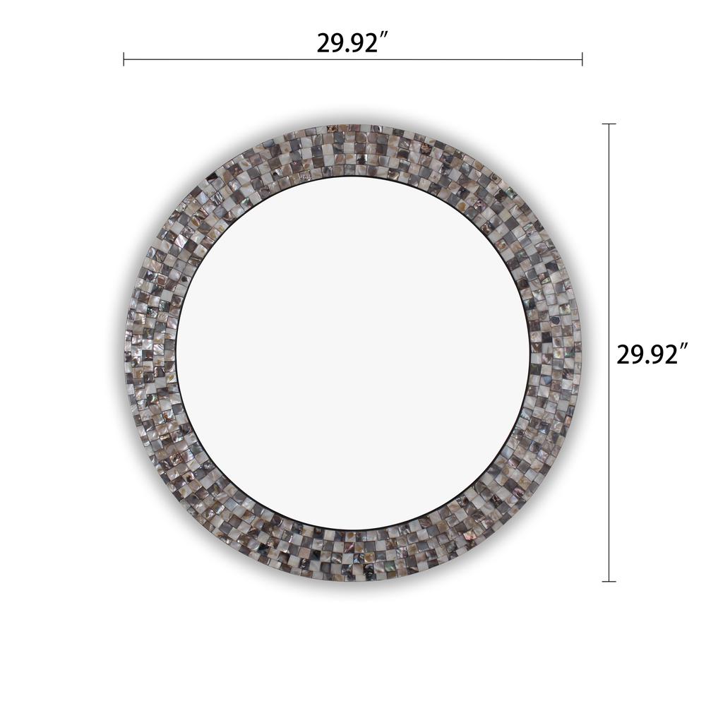 CHLOE's Reflection Vertical Hanging Seashell Finish Round Framed Wall Mirror 30" Height. Picture 2