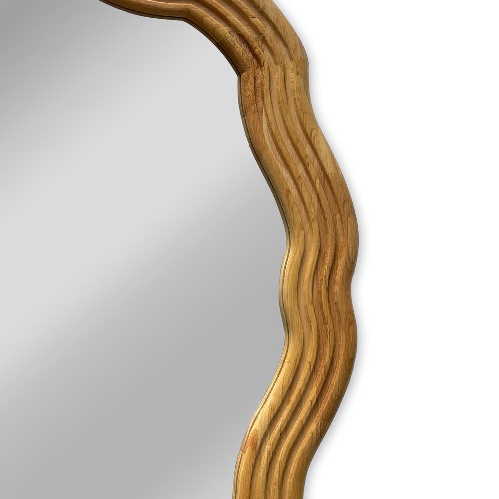 CHLOE's Reflection Contemporary Maple Wood Finish Round Framed Wall Mirror 33" Width. Picture 2