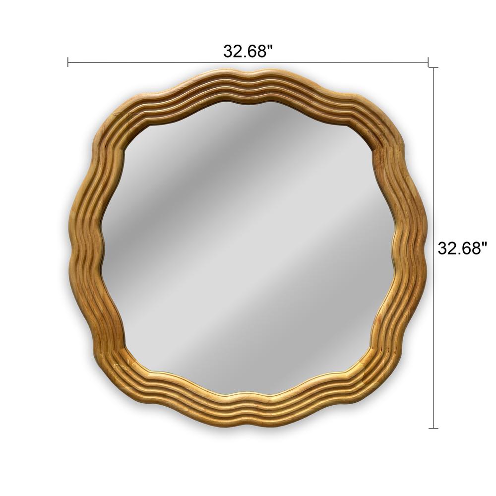 CHLOE's Reflection Contemporary Maple Wood Finish Round Framed Wall Mirror 33" Width. Picture 6