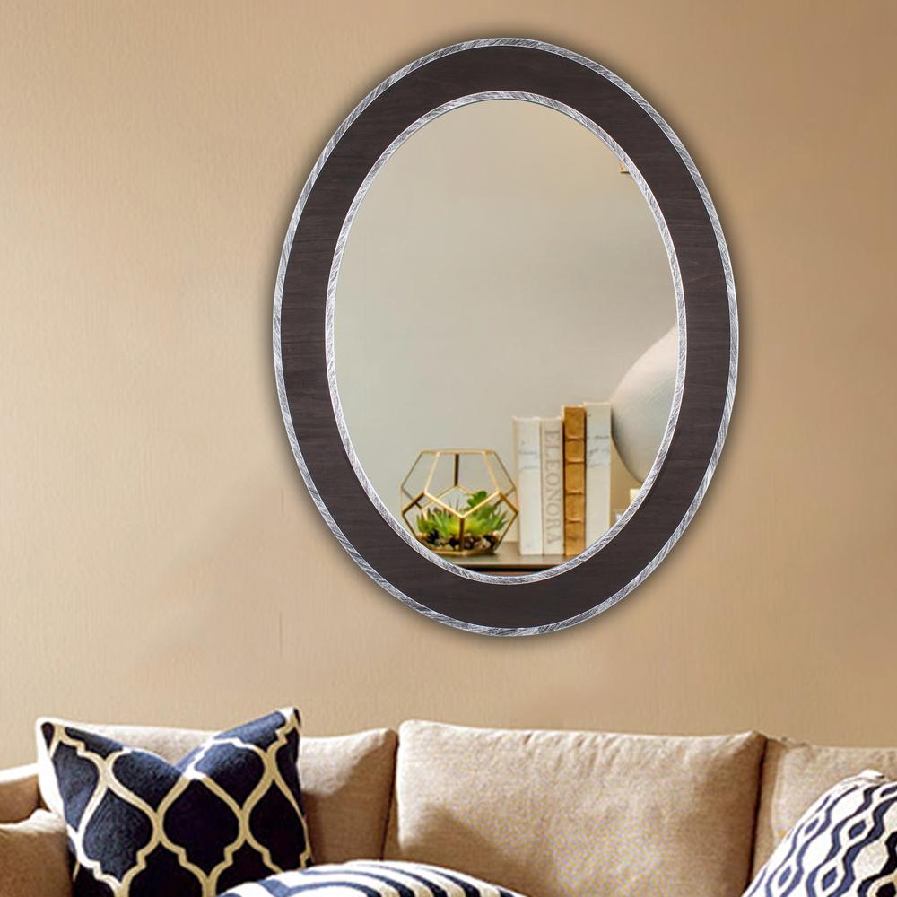 CHLOE's Reflection Vertical Hanging Black-Wood Finish Oval Framed Wall Mirror 35" Height. Picture 3