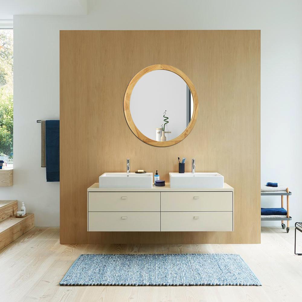 CHLOE'S Reflection Maple Finish Round Framed Wall Mirror 24" Height. Picture 2