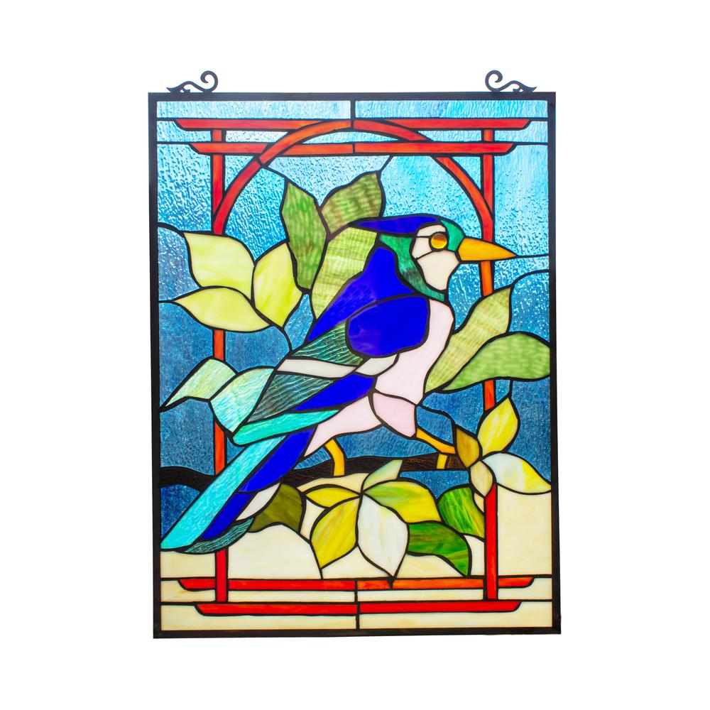 CHLOE Lighting BLUEJAY Tiffany-style Animal Window Panel 24" Height. Picture 1
