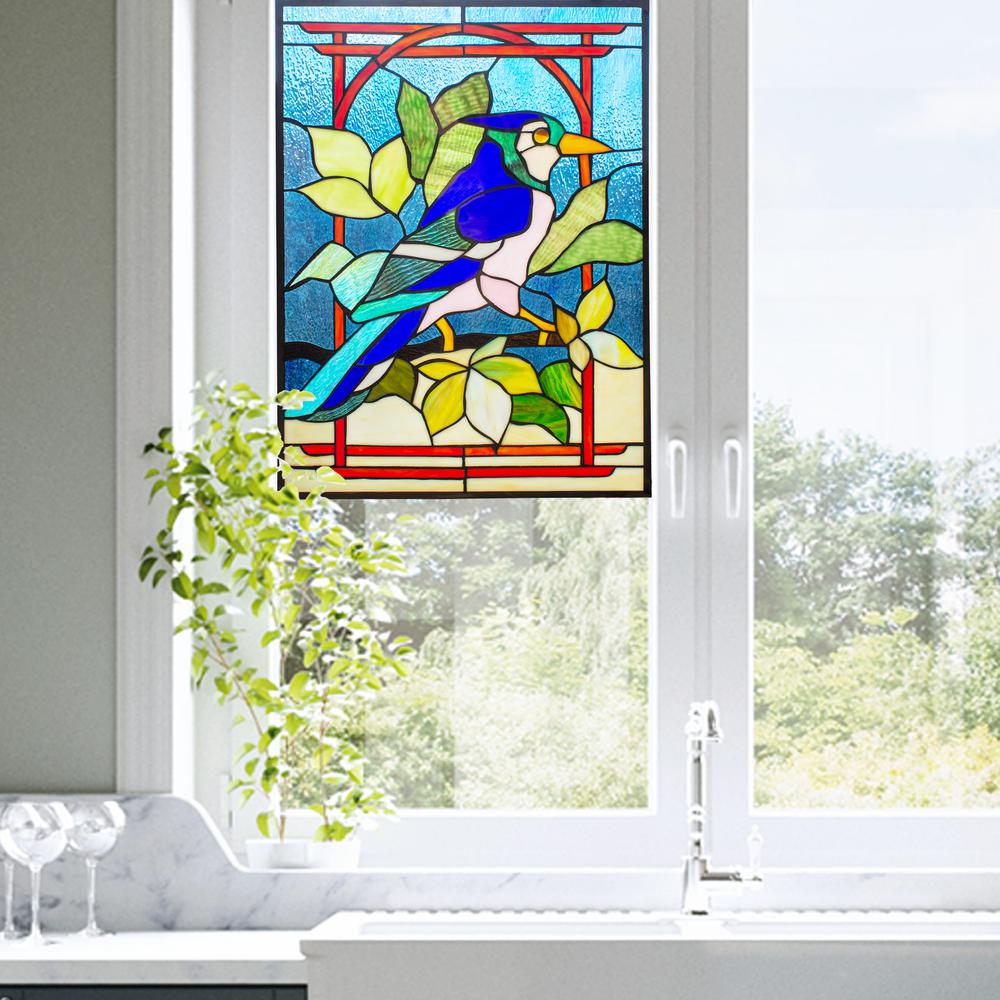 CHLOE Lighting BLUEJAY Tiffany-style Animal Window Panel 24" Height. Picture 3