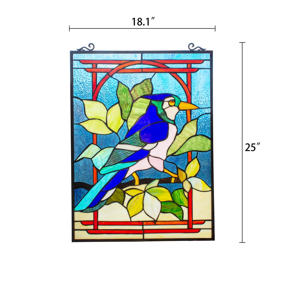 CHLOE Lighting BLUEJAY Tiffany-style Animal Window Panel 24" Height. Picture 4