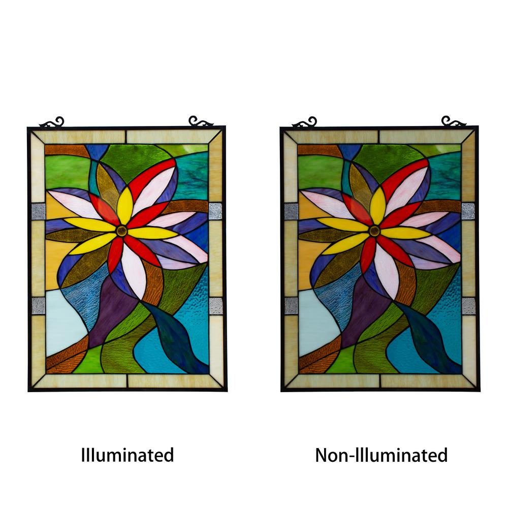 CHLOE Lighting COLORFUL DAISY Tiffany-style Floral Window Panel 24" Height. Picture 2