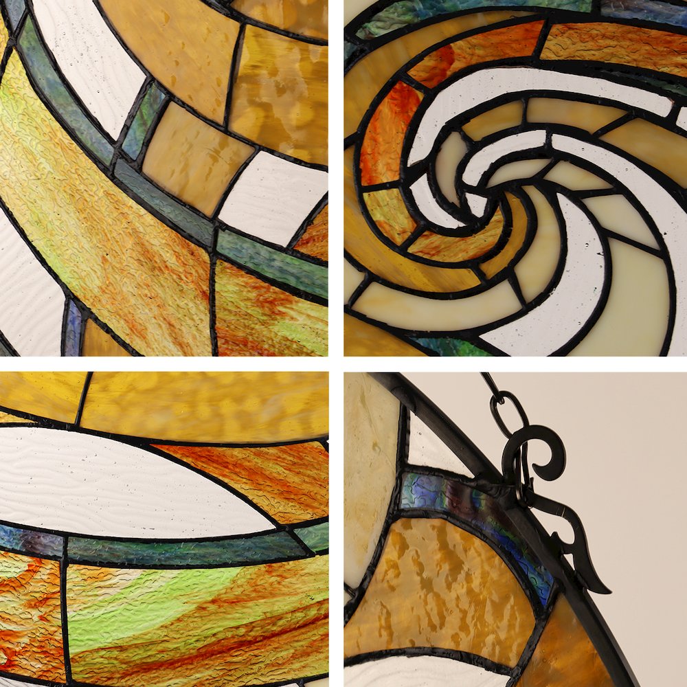 Terra Tiffany-Style Geometric Stained Glass Window Panel 23" Width. Picture 3