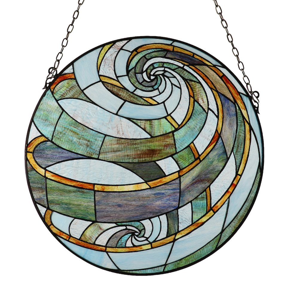 Terra Tiffany-Style Geometric Stained Glass Window Panel 23" Width. Picture 1