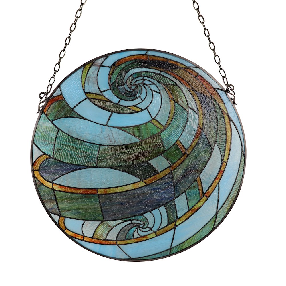 Terra Tiffany-Style Geometric Stained Glass Window Panel 23" Width. Picture 2