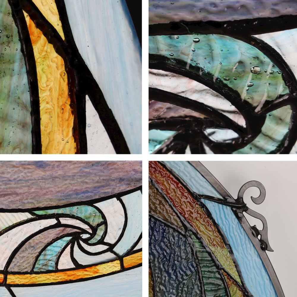 Terra Tiffany-Style Geometric Stained Glass Window Panel 23" Width. Picture 4