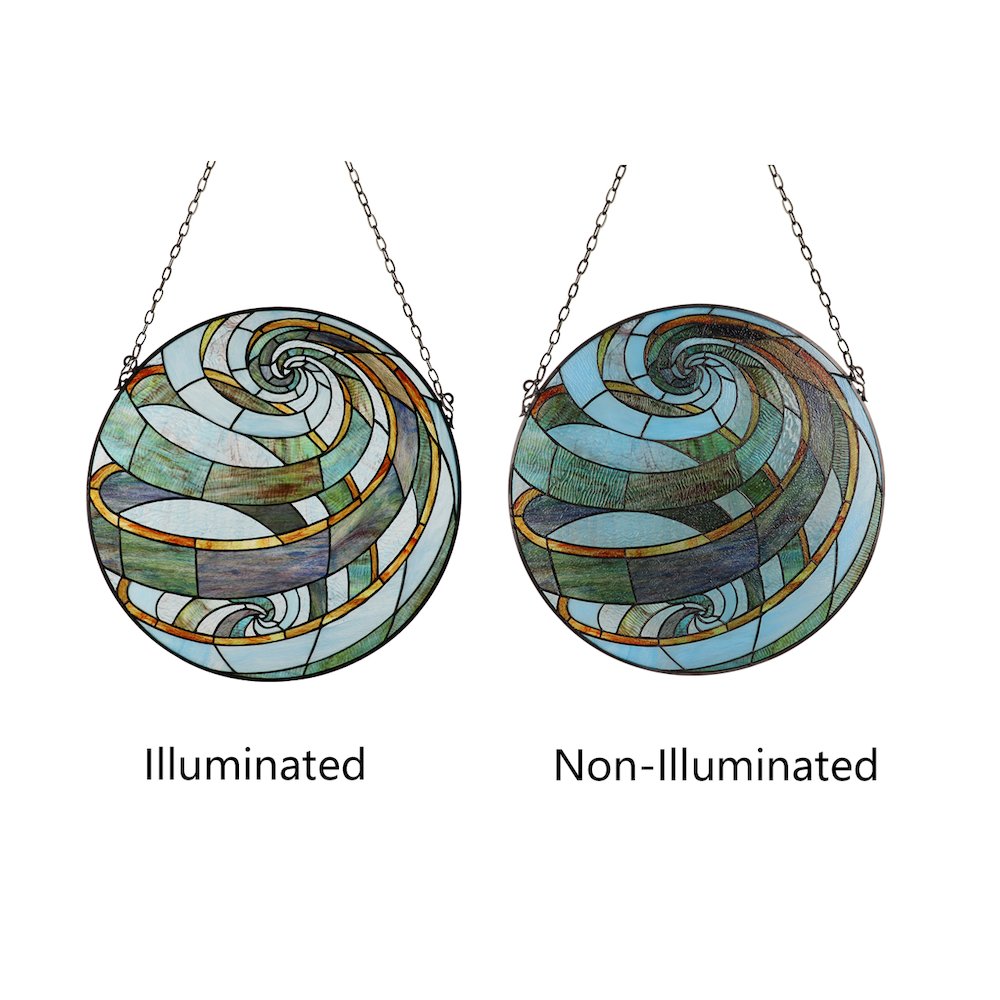 Terra Tiffany-Style Geometric Stained Glass Window Panel 23" Width. Picture 3