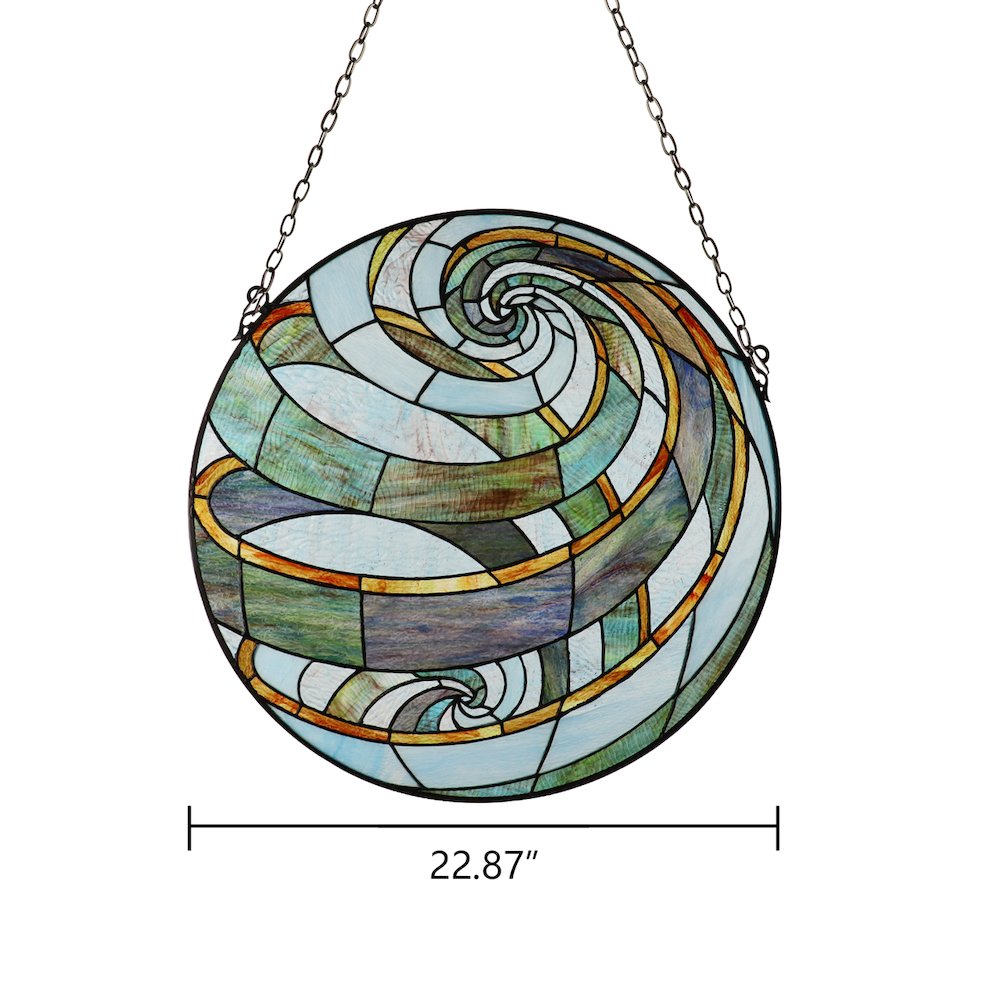 Terra Tiffany-Style Geometric Stained Glass Window Panel 23" Width. Picture 7