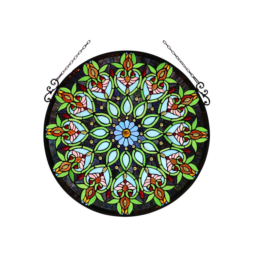 CHLOE Lighting ARABELLA Tiffany-Style Victorian Stained Glass Window Panel, 26" Width. Picture 1