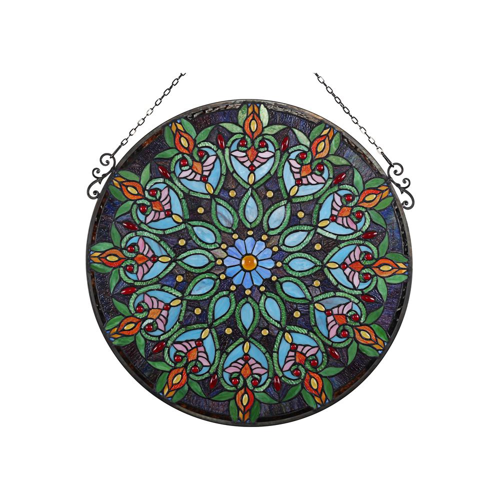 CHLOE Lighting ARABELLA Tiffany-Style Victorian Stained Glass Window Panel, 26" Width. Picture 7
