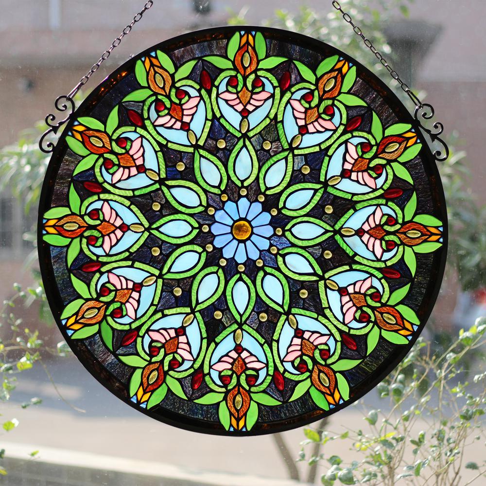 CHLOE Lighting ARABELLA Tiffany-Style Victorian Stained Glass Window Panel, 26" Width. Picture 3