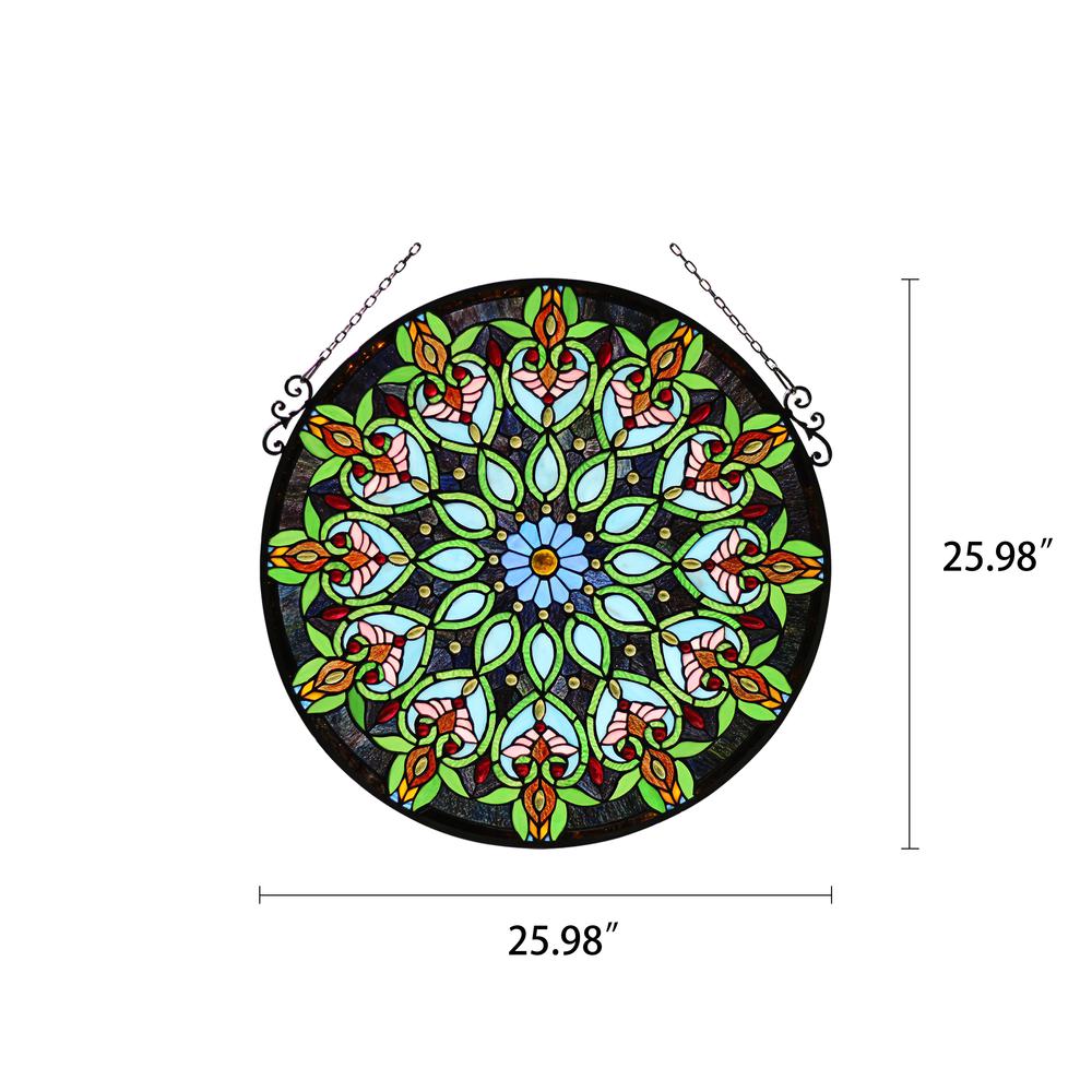 CHLOE Lighting ARABELLA Tiffany-Style Victorian Stained Glass Window Panel, 26" Width. Picture 2