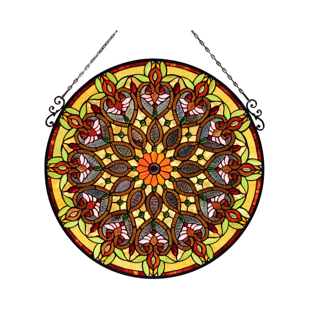 CHLOE Lighting ARABELLA Tiffany-Style Victorian Stained Glass Window Panel 26" Width. Picture 1