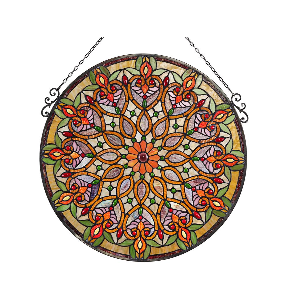 CHLOE Lighting ARABELLA Tiffany-Style Victorian Stained Glass Window Panel 26" Width. Picture 7