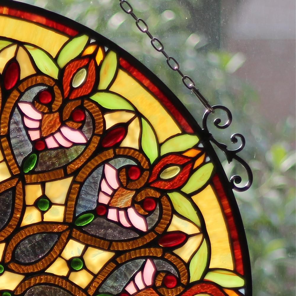 CHLOE Lighting ARABELLA Tiffany-Style Victorian Stained Glass Window Panel 26" Width. Picture 5