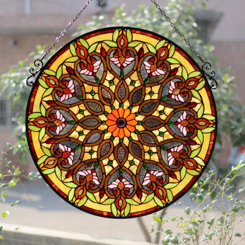 CHLOE Lighting ARABELLA Tiffany-Style Victorian Stained Glass Window Panel 26" Width. Picture 3