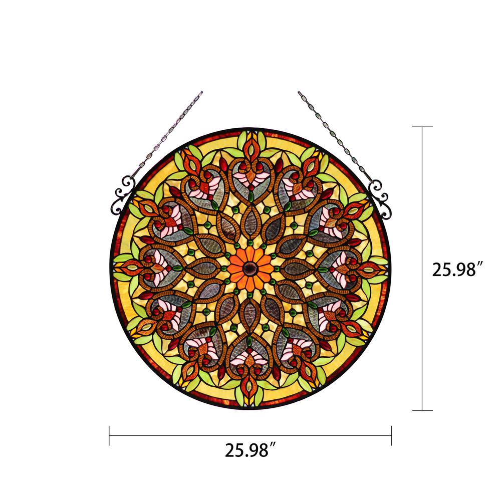 CHLOE Lighting ARABELLA Tiffany-Style Victorian Stained Glass Window Panel 26" Width. Picture 2