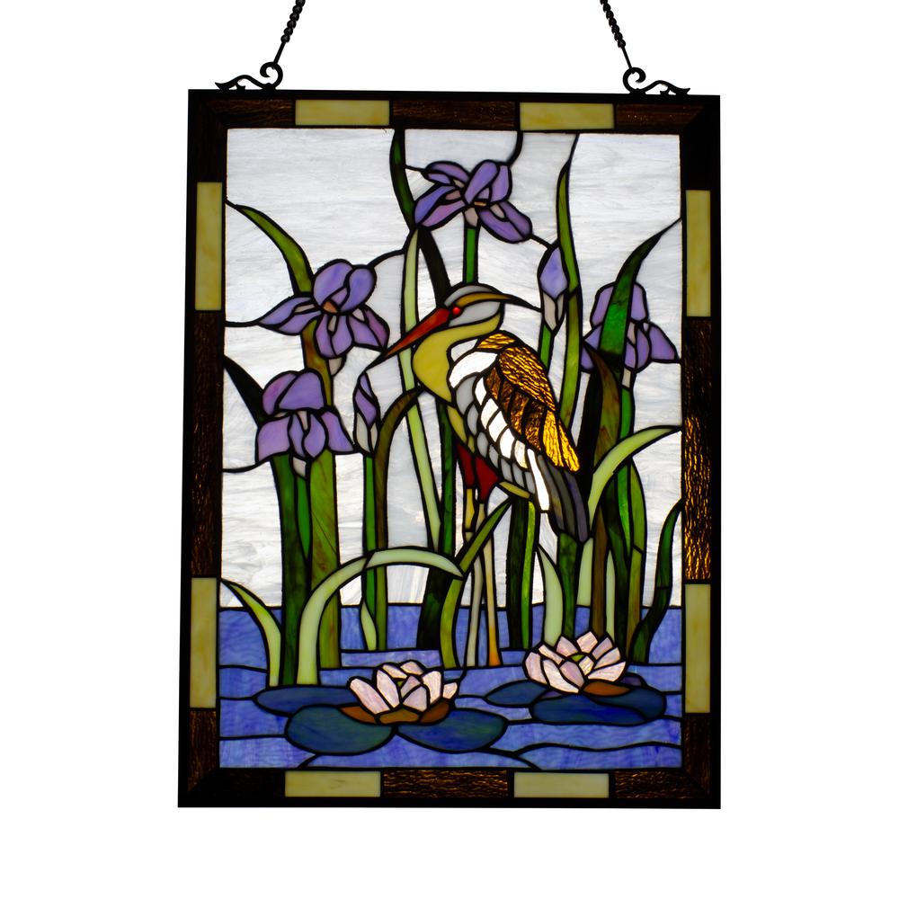 CHLOE Lighting CRANE Tiffany-style Animal Window Panel 24" Height. Picture 1