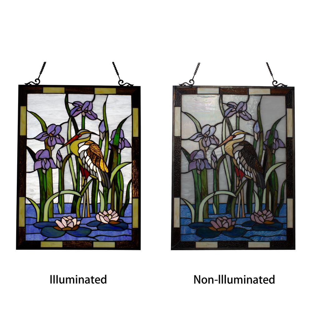 CHLOE Lighting CRANE Tiffany-style Animal Window Panel 24" Height. Picture 2