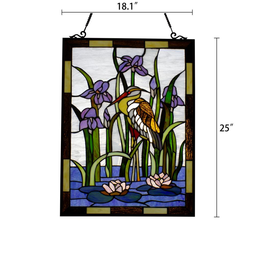 CHLOE Lighting CRANE Tiffany-style Animal Window Panel 24" Height. Picture 3