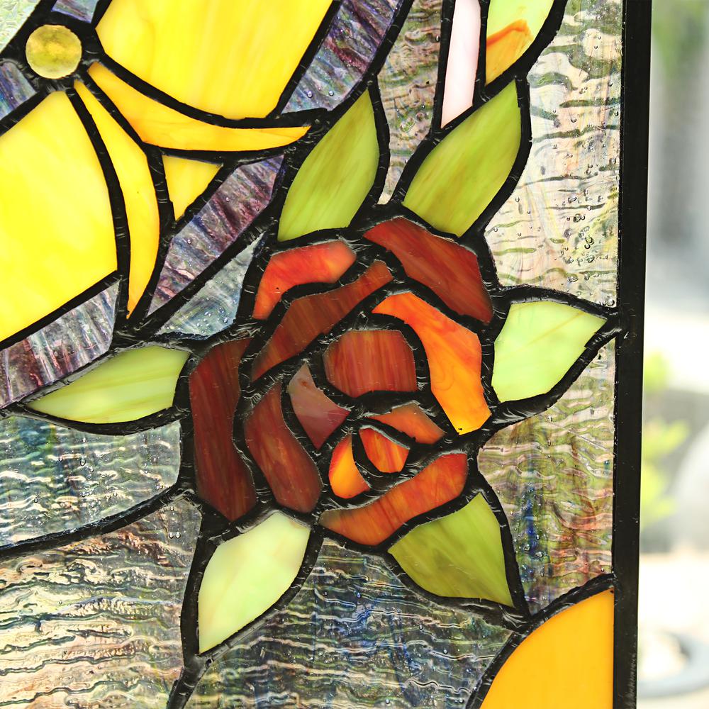 CHLOE Lighting BONICA Tiffany-Style Floral Stained Glass Window Panel 24" Height. Picture 6