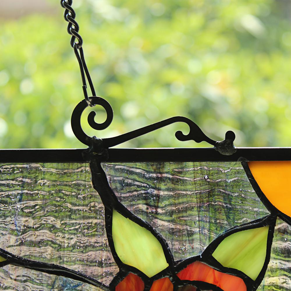 CHLOE Lighting BONICA Tiffany-Style Floral Stained Glass Window Panel 24" Height. Picture 5