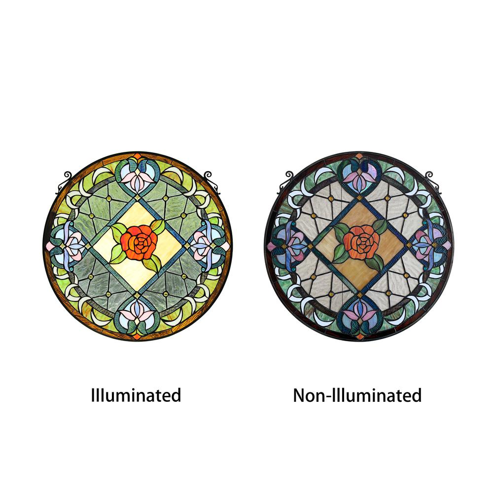 CHLOE Lighting ENCHANTED Tiffany-Style Floral Stained Glass Window Panel 25" Height. Picture 6