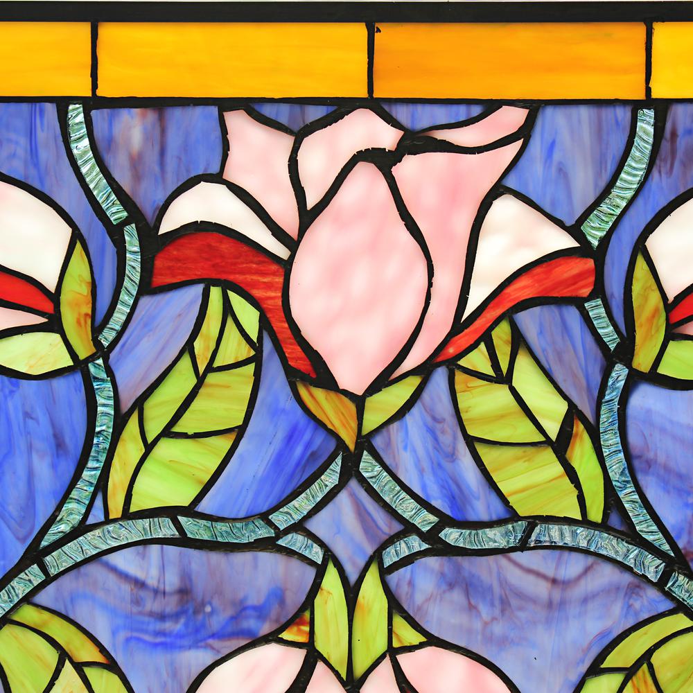 CHLOE Lighting ORIENTAL Tiffany-Style Floral Stained Glass Window Panel 34" Wide. Picture 1