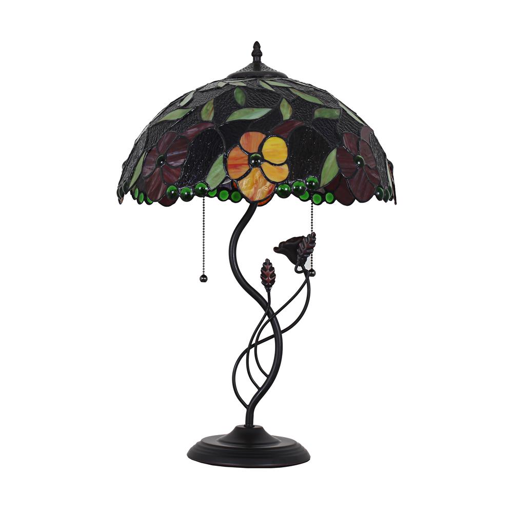 CHLOE Lighting MARIEBELLE Tiffany-Style Floral Stained Glass Table Lamp 16" Width. Picture 9