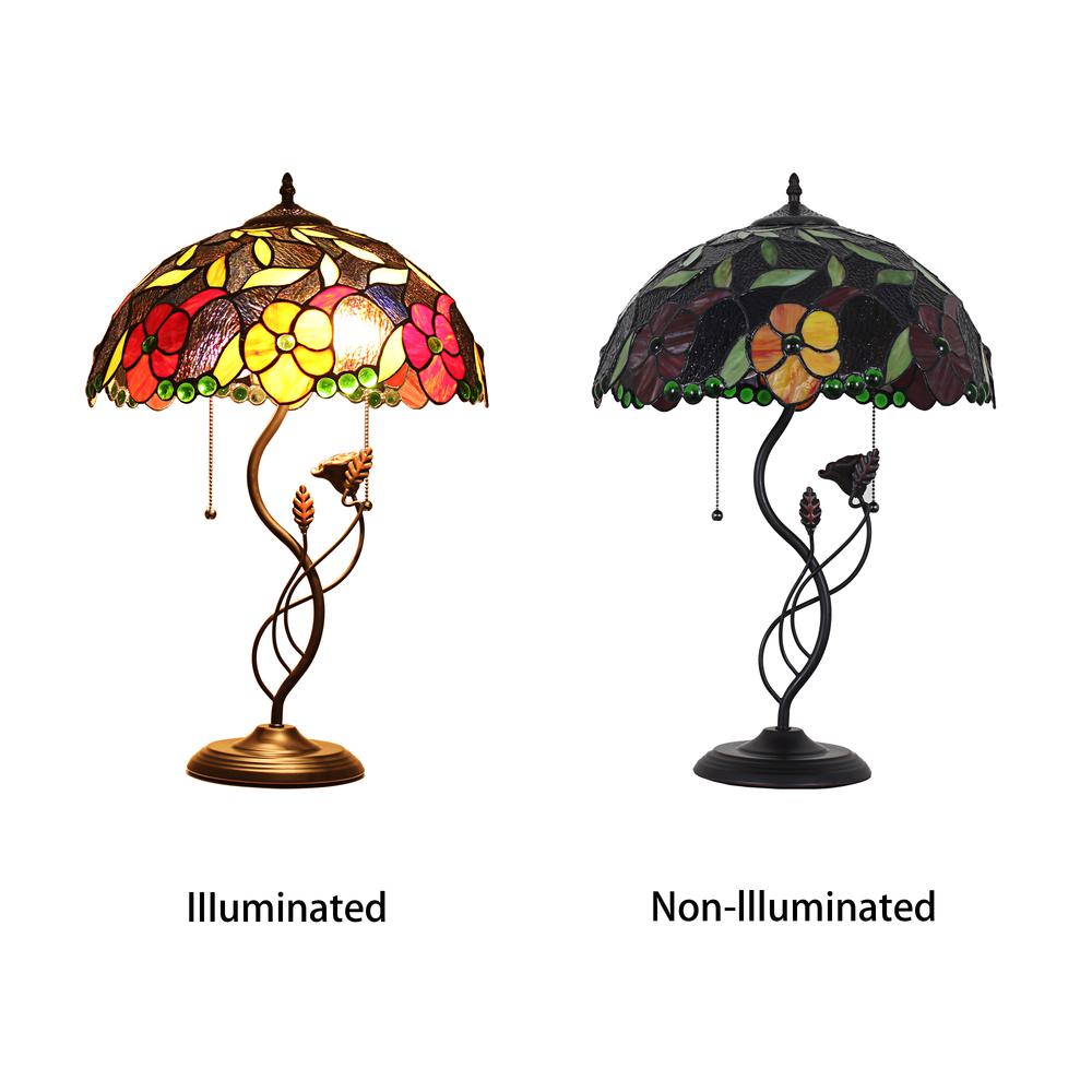 CHLOE Lighting MARIEBELLE Tiffany-Style Floral Stained Glass Table Lamp 16" Width. Picture 4