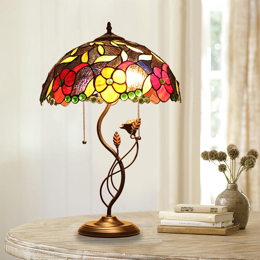 CHLOE Lighting MARIEBELLE Tiffany-Style Floral Stained Glass Table Lamp 16" Width. Picture 3