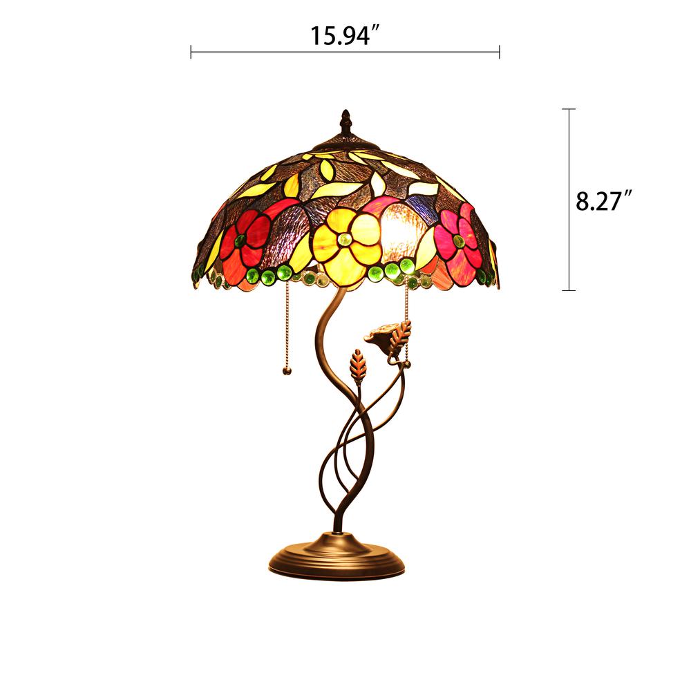CHLOE Lighting MARIEBELLE Tiffany-Style Floral Stained Glass Table Lamp 16" Width. Picture 2