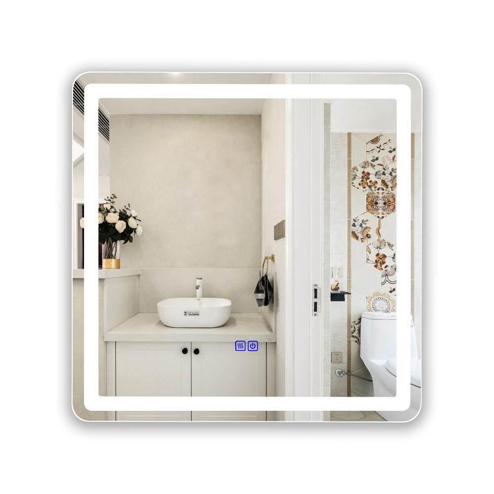 CHLOE Lighting LUMINOSITY Back Lit Square TouchScreen LED Mirror 3 Color Temperatures 3000K-6000K 24" Wide. Picture 1