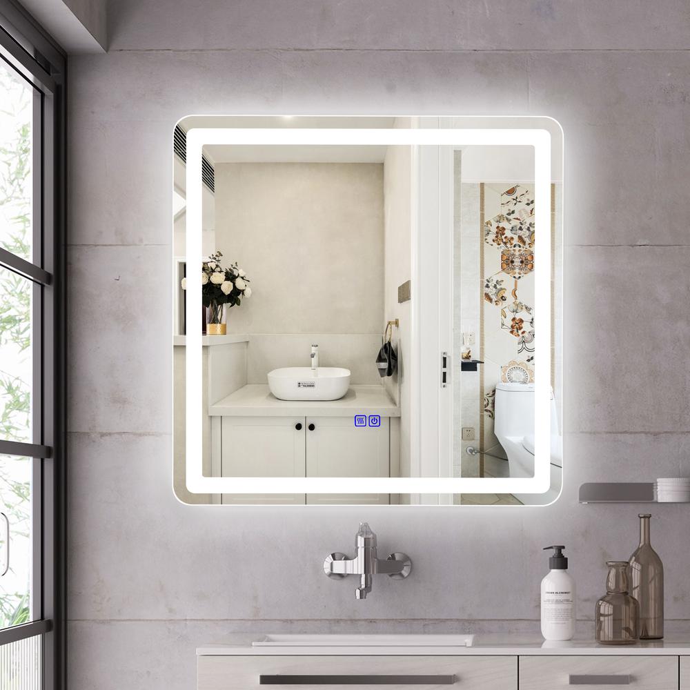 CHLOE Lighting LUMINOSITY Back Lit Square TouchScreen LED Mirror 3 Color Temperatures 3000K-6000K 24" Wide. Picture 12