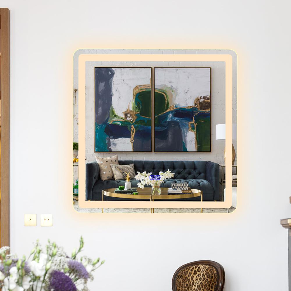CHLOE Lighting LUMINOSITY Back Lit Square TouchScreen LED Mirror 3 Color Temperatures 3000K-6000K 24" Wide. Picture 16